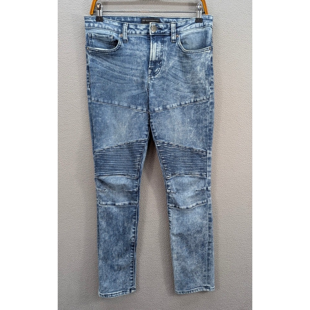 No Boundaries Skinny Moto Jeans Men's 30x30 Acid Wash Blue Cotton Stretch Denim